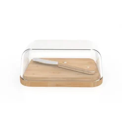 PEBBLY Servir, Présenter|Set Beurrier en Verre et Bambou