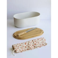 PEBBLY Sac En Tissu|Conservation|Set Boîte à Pain Métal et Bambou 4 Pièces