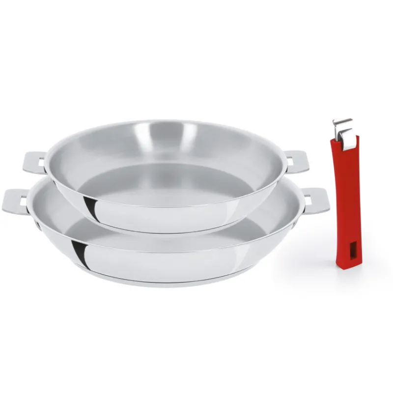 CRISTEL Batterie De Cuisine|Poêles|Set de 2 Poêles Inox avec Poignée Framboise Mutine Amovible