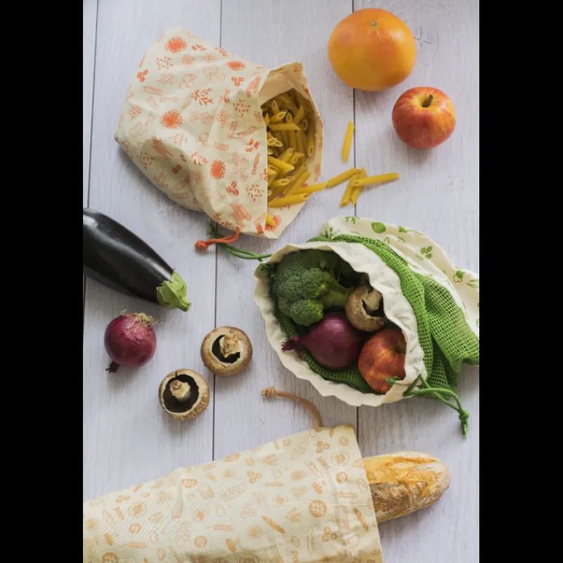 PEBBLY Sac En Tissu|Set Zéro Déchet Coton Bio 3 Pièces