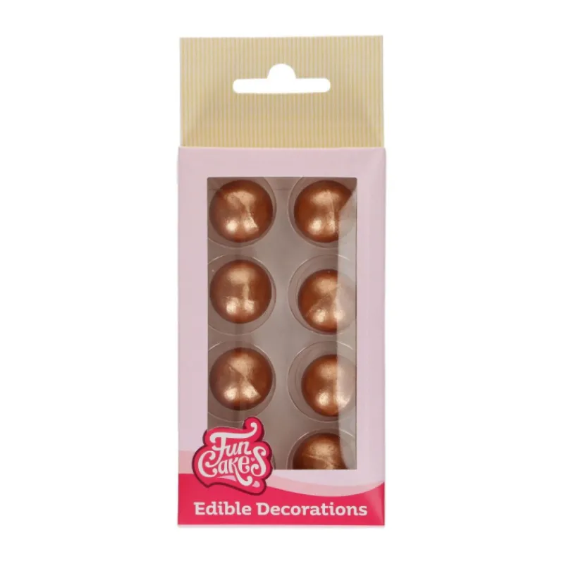 FUNCAKES Décoration Comestible|Sphère en Chocolat Bronze 2 cm (x8)