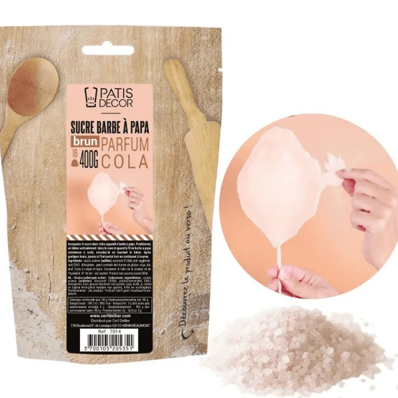 PATISDECOR Préparation Pâtisserie|Décoration Comestible|Sucre Barbe à Papa Cola 400 g Patisdécor