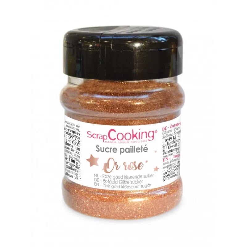 SCRAPCOOKING Sucre|Décoration Comestible|Sucre Pailleté Or Rose 160 g