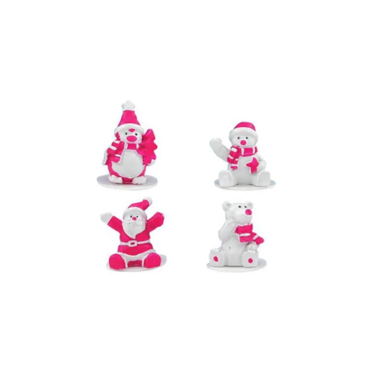 MALLARD FERRIERE Décoration Gâteau|Sujets de Noël Blanc et Fuchsia en Résine x50