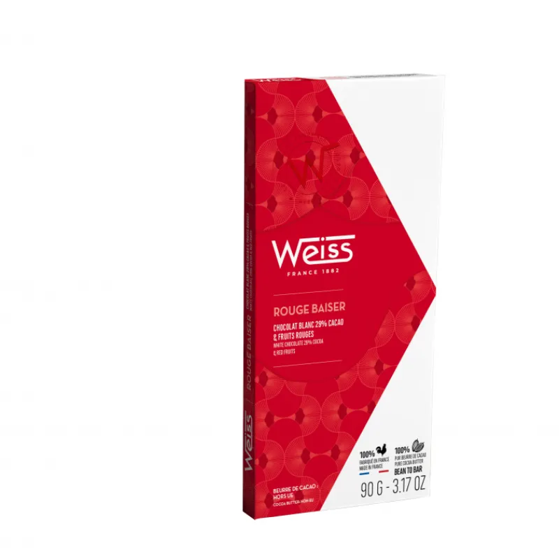 WEISS Chocolats À Offrir|Confiserie|Tablette de Chocolat Blanc Rouge Baiser 29% 90 g