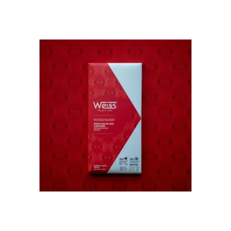 WEISS Chocolats À Offrir|Confiserie|Tablette de Chocolat Blanc Rouge Baiser 29% 90 g