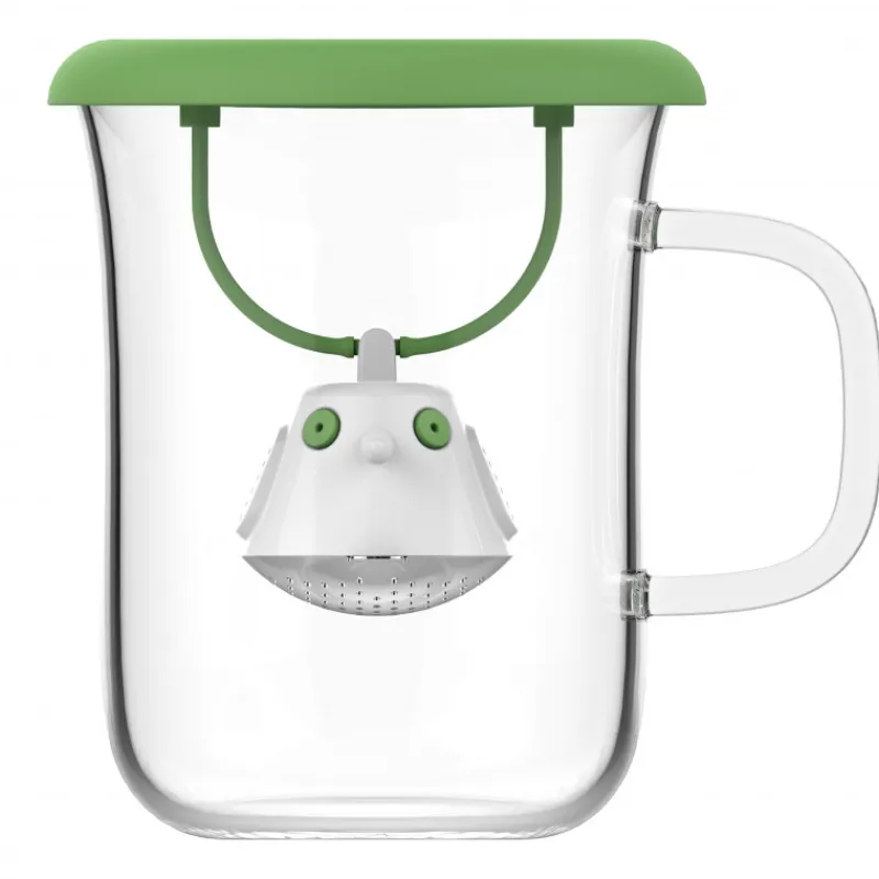 CUISINEADDICT Vaisselle|Tasse à Thé avec Infuseur et Couvercle Vert Botanique 400 ml QDO
