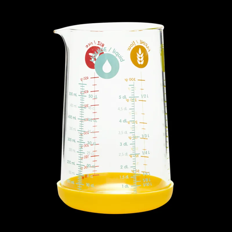 PEBBLY Verre Doseur|Verre Doseur en Verre et Silicone 500 ml Jaune